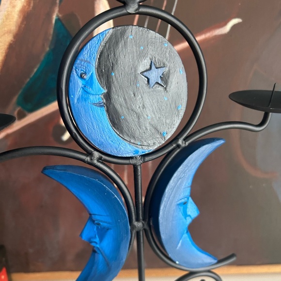 Celestial Vintage 90s Sun Moon Blue 3 Candle Holder - Picture 2 of 12